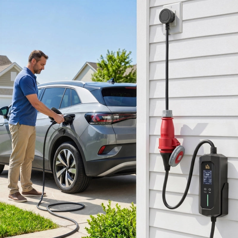 Wallbox mobile da 11 kW, cavo di ricarica trifase da 8 m di tipo 2, 6-16 A, da CEE 16A a tipo 2 con potenza di ricarica regolabile e preselezione