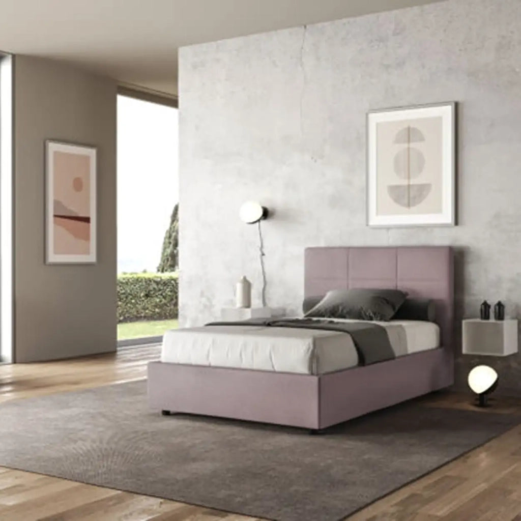 Letto una piazza e mezza con rete imbottito 120x200 microfibra glicine Mika