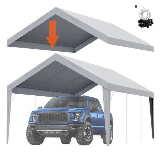 Dakzeil di Carport - Tela di Ricambio 3,6 x 6 m - Impermeabile - Resistente ai Raggi UV - Montaggio Facile con Cinghie a Nastro - Solo Copertura del Tetto, Struttura Non Inclusa - Grigio