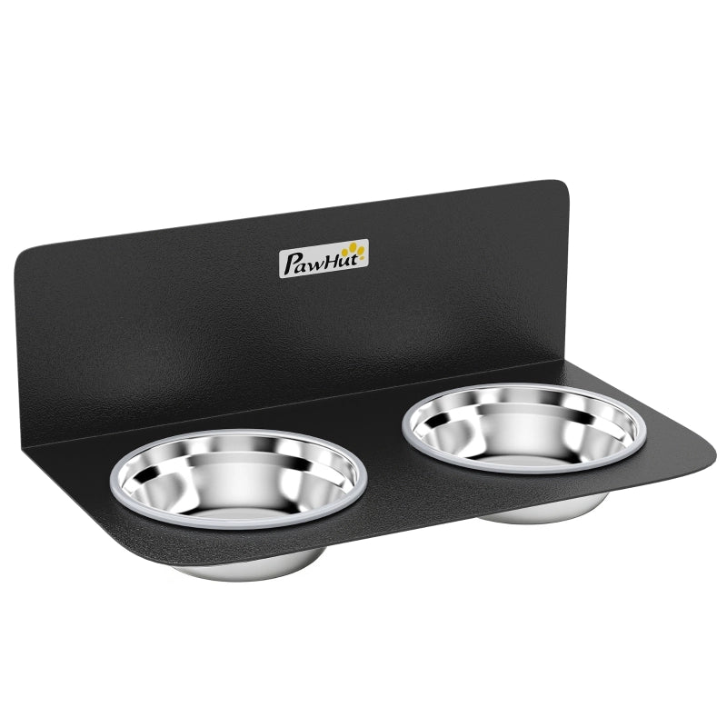 Ciotola per cani da parete regolabile in altezza con 2 ciotole in acciaio inox da 800 ml, 42 x 23,5 x 14 cm, nera.