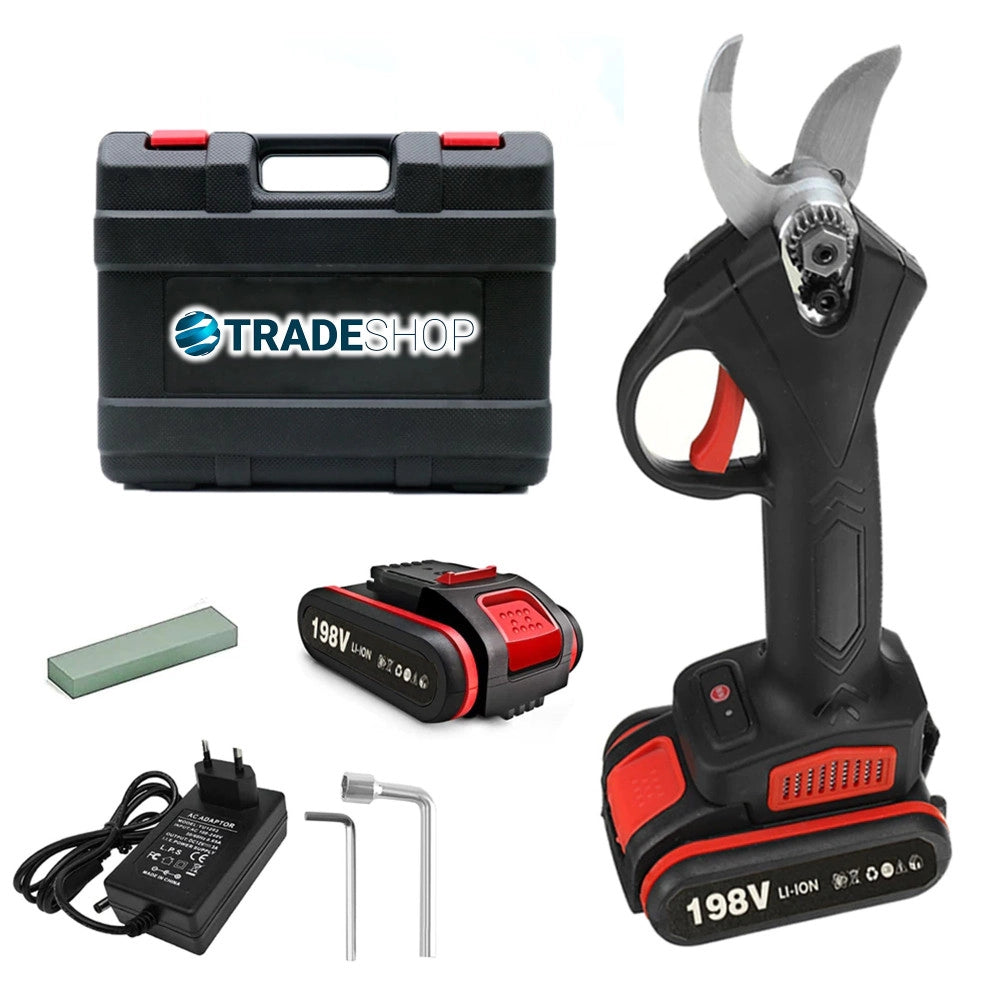 Trade Shop - Forbice Da Potatura A Batteria Cesoia Tronca Rami 24v Cordless 2 Batterie 1.0ah -