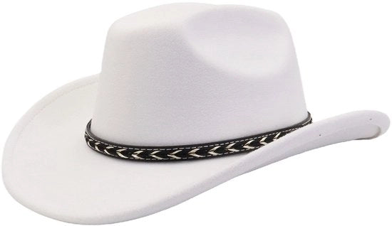 Fedora Opgerolde Hoed Versatil per Uomo e Donna – Cattleman Hoed con Cinturino – Bordo Largo – Bianco