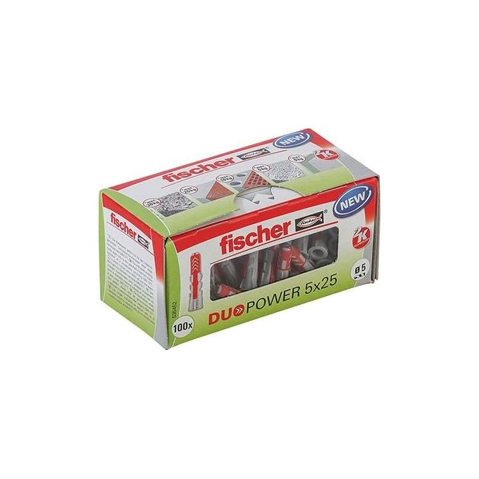 Fischer 535452 DuoPower Tasselli Universali 5x25 mm 100 pezzi colore Grigio