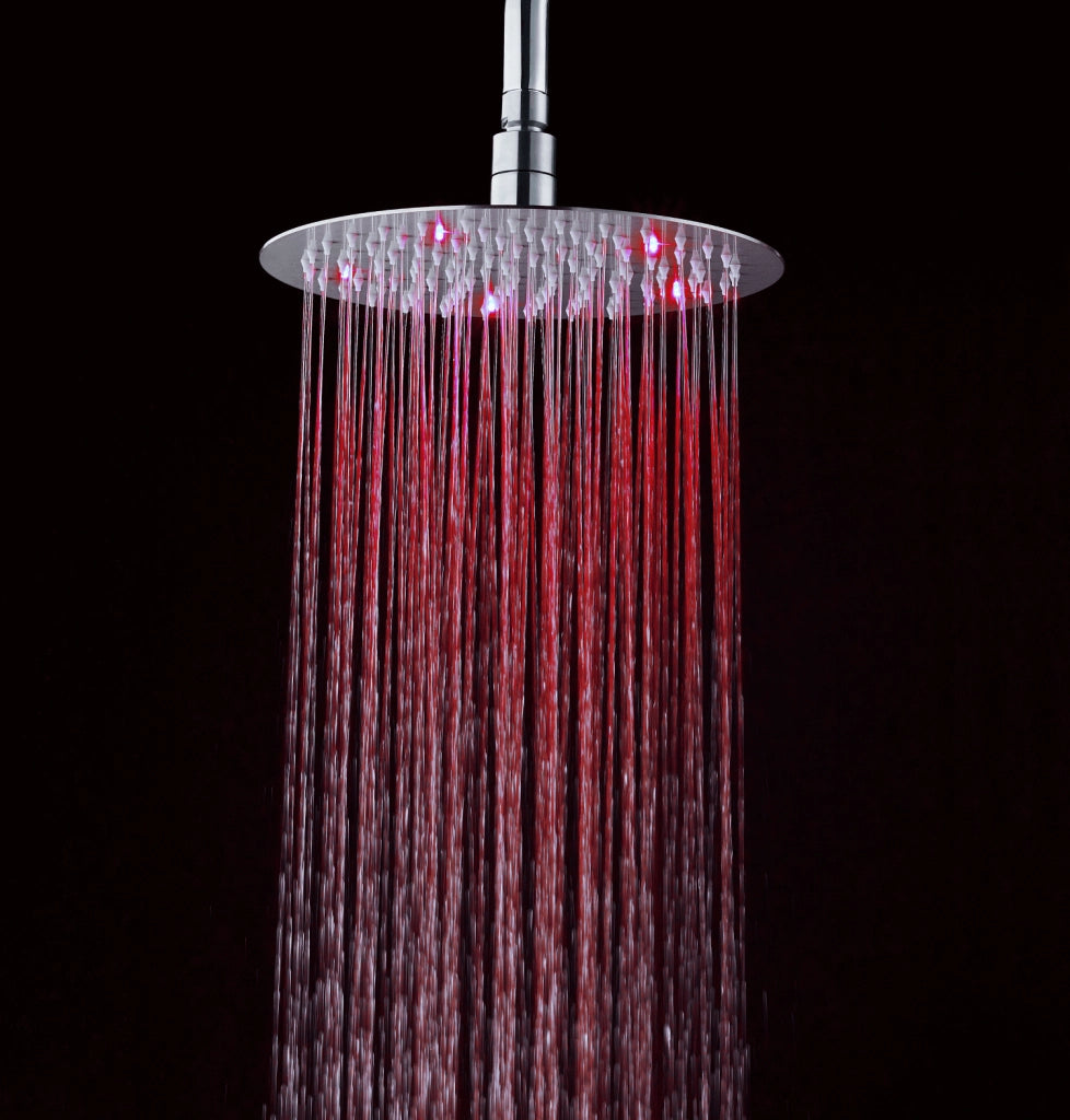 Soffione doccia ultraslim tondo con led cromoterapia acciaio inox D20 cm VEGAS - Satinato