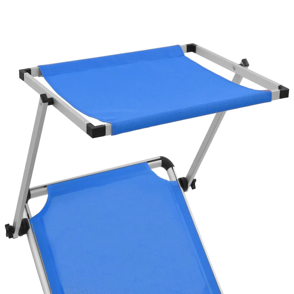 Lettino Prendisole Pieghevole Tettuccio Alluminio Textilene Blu 44332