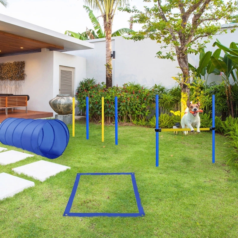 SET AGILITY per cane con tunnel, ostacoli e slalom, giallo, poliestere
