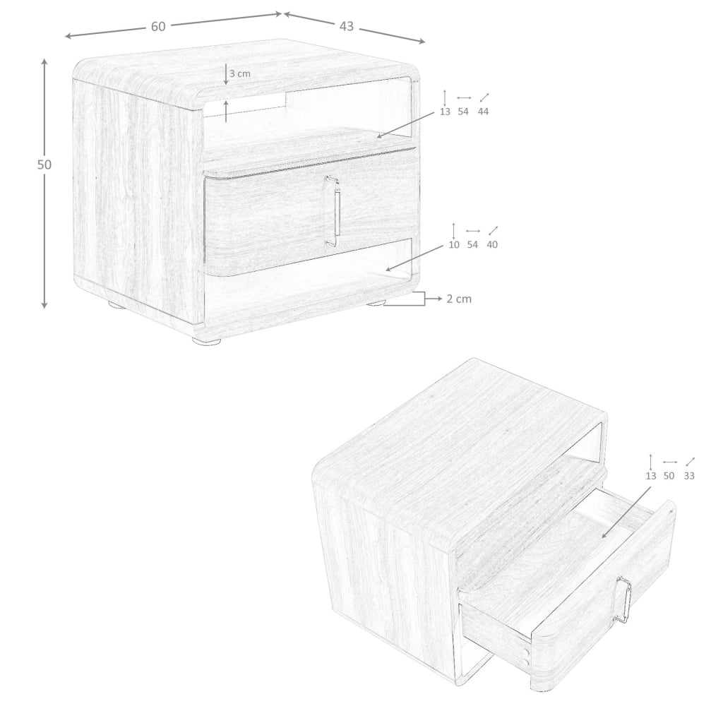 Comodino in noce e PVC nero