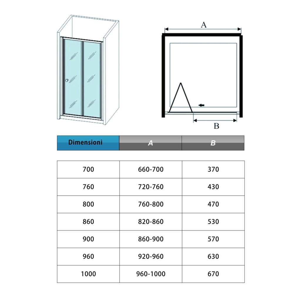 185 cm Box Doccia per Nicchia Porta a Soffietto 86 cm Vetro Temperato 5 mm Satinato Opaco Profilo Cromato Lucido