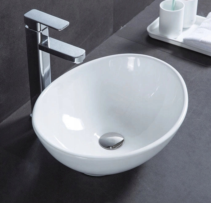 LAVABO DA APPOGGIO IN CERAMICA OVALE OVAL BIANCO DA POSIZIONARE SU PIANO 42 x 34 CM