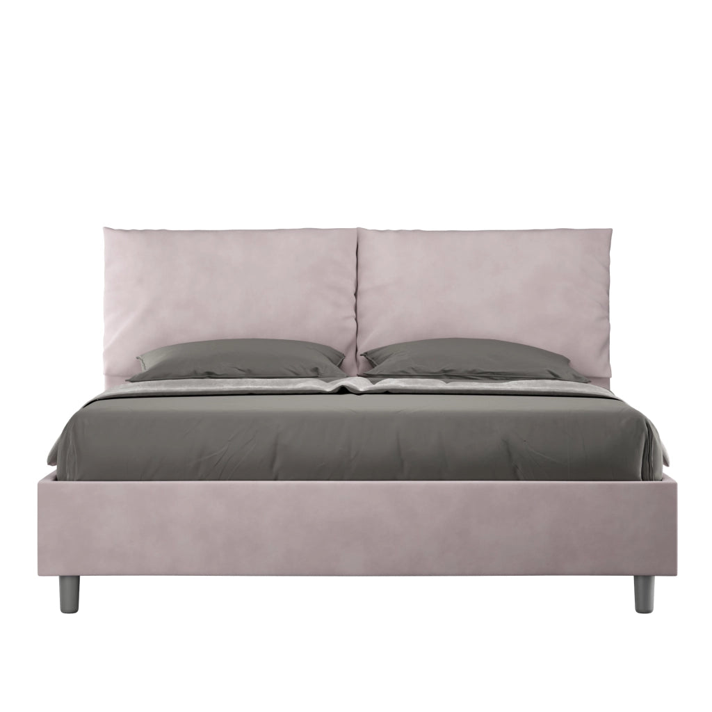 BS COM Letto matrimoniale con rete imbottito 160x200 microfibra glicine