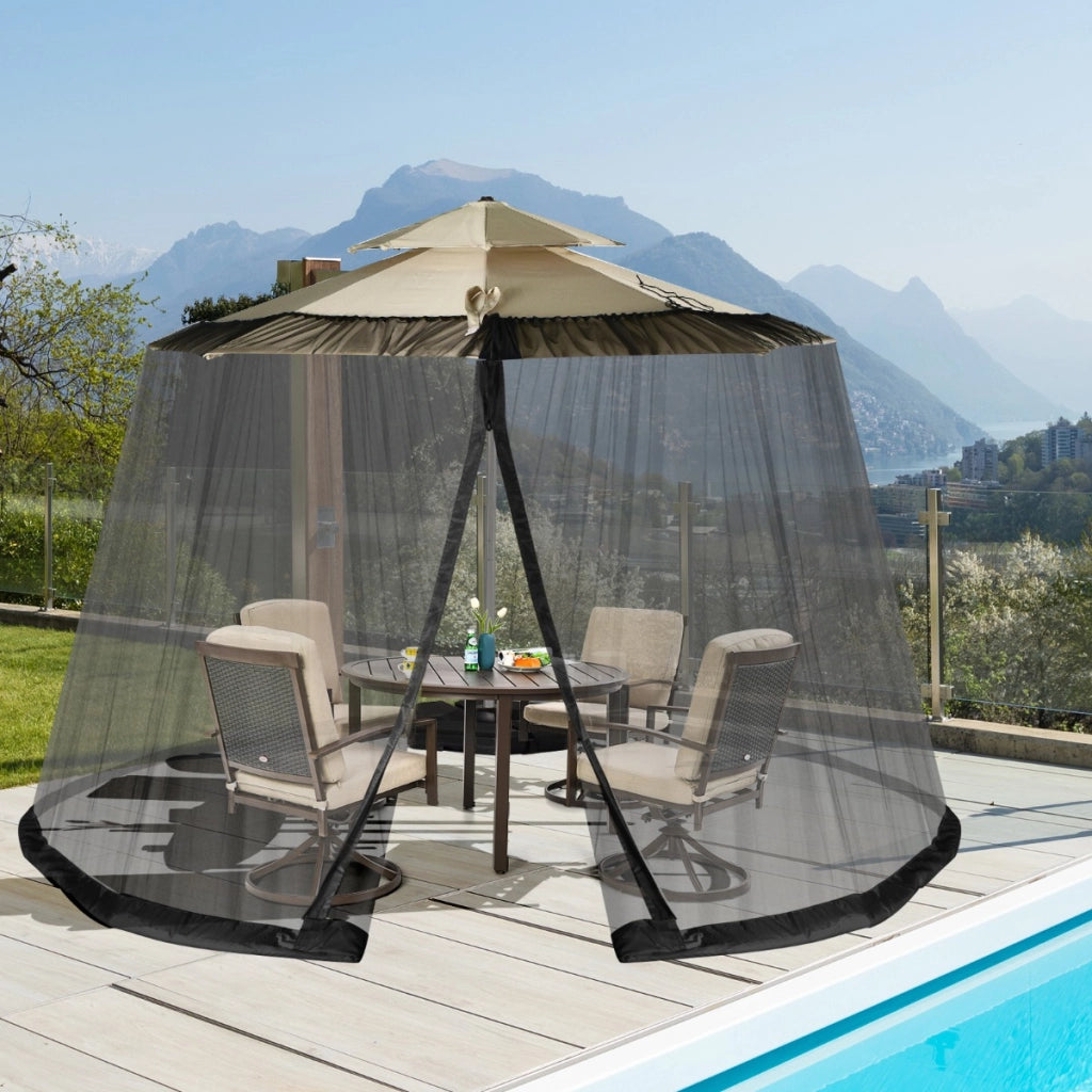 Zanzariera per ombrellone con 2 porte a doppia cerniera, Rete per ombrellone da patio con base riempibile Nero-Ombrelloni e accessori
