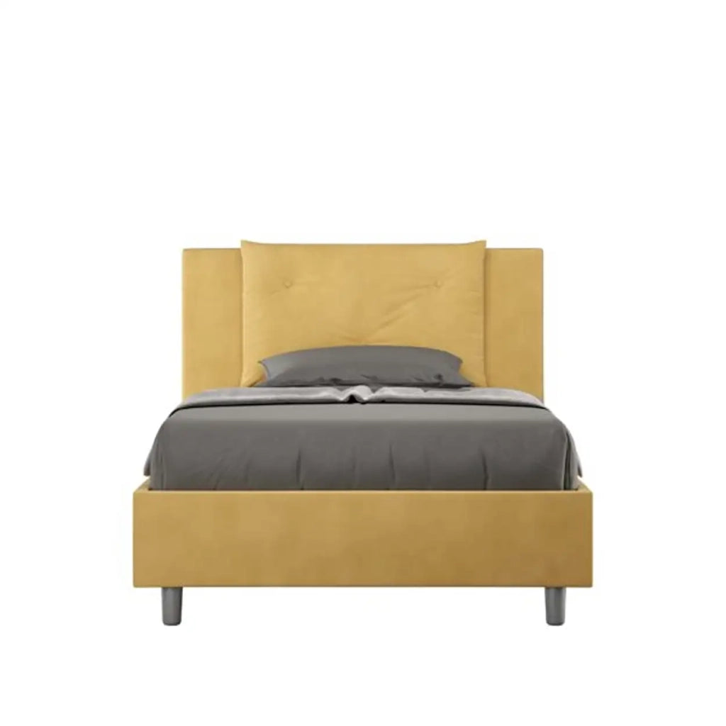 Letto una piazza e mezza contenitore imbottito 120x190 microfibra ocra Appia