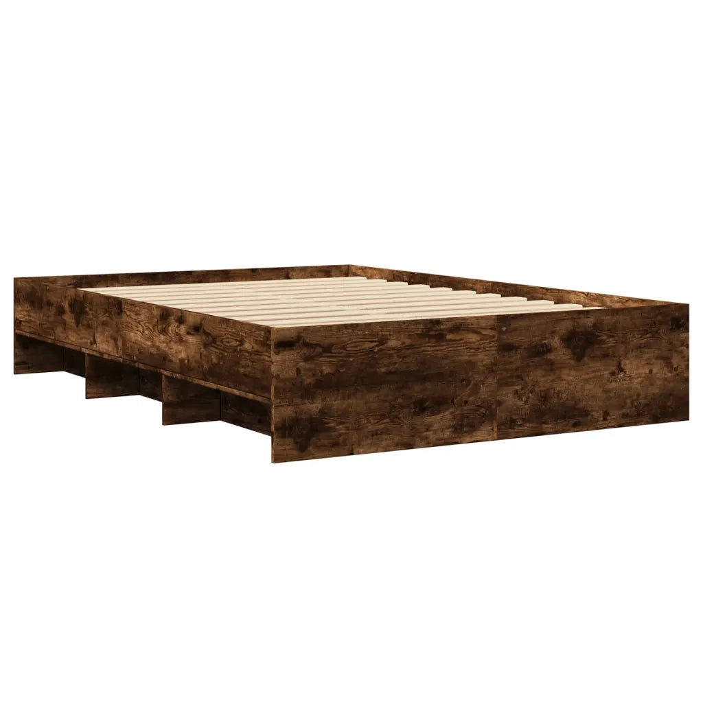 Letto matrimoniale | Letto per adulti | Giroletto senza Materasso Rovere Fumo 140x190 cm in Truciolato
