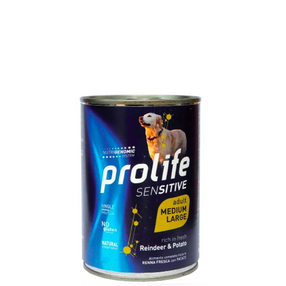 Prolife Sensitive Adult Medium Large Renna e patate 6x800Gr Cibo Umido Cane