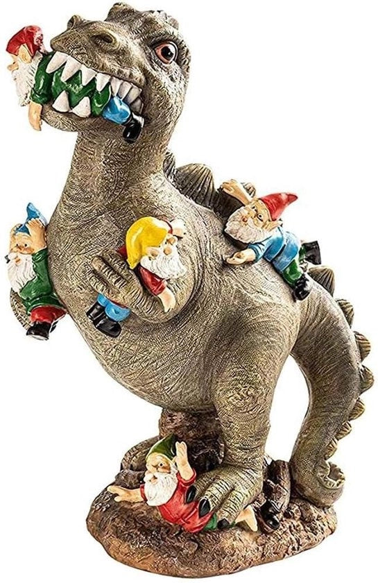 Tavolo da giardino - Statua di giardino grande GNOME Massacro Jurassic dinosauro mangia cibo statua da giardino - Decorazioni da giardino in resina esterna figurine decorazioni