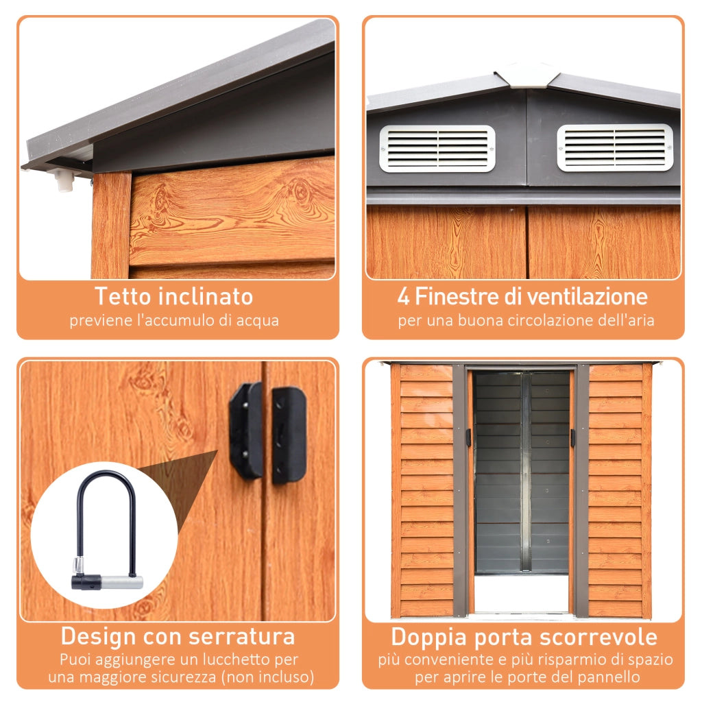 EasyComfort Capanna da Giardino in Acciaio e PP con Prese d'Aria, 197x163x178-200 cm, Marrone