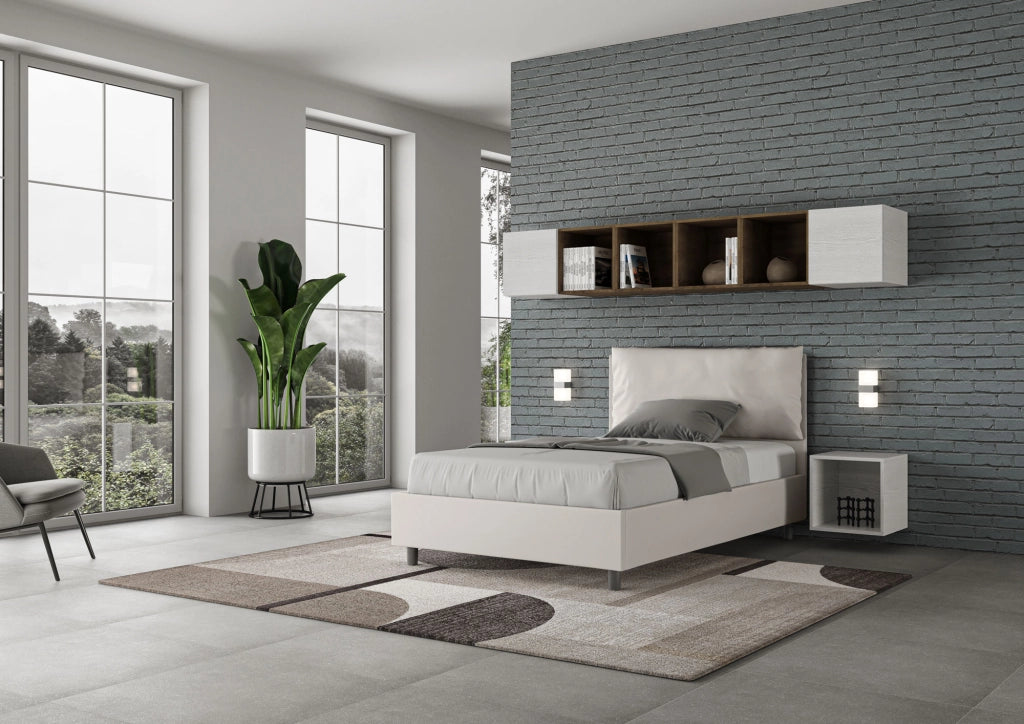 BS COM Letto una piazza e mezza con rete imbottito 120x190 similpelle bianco