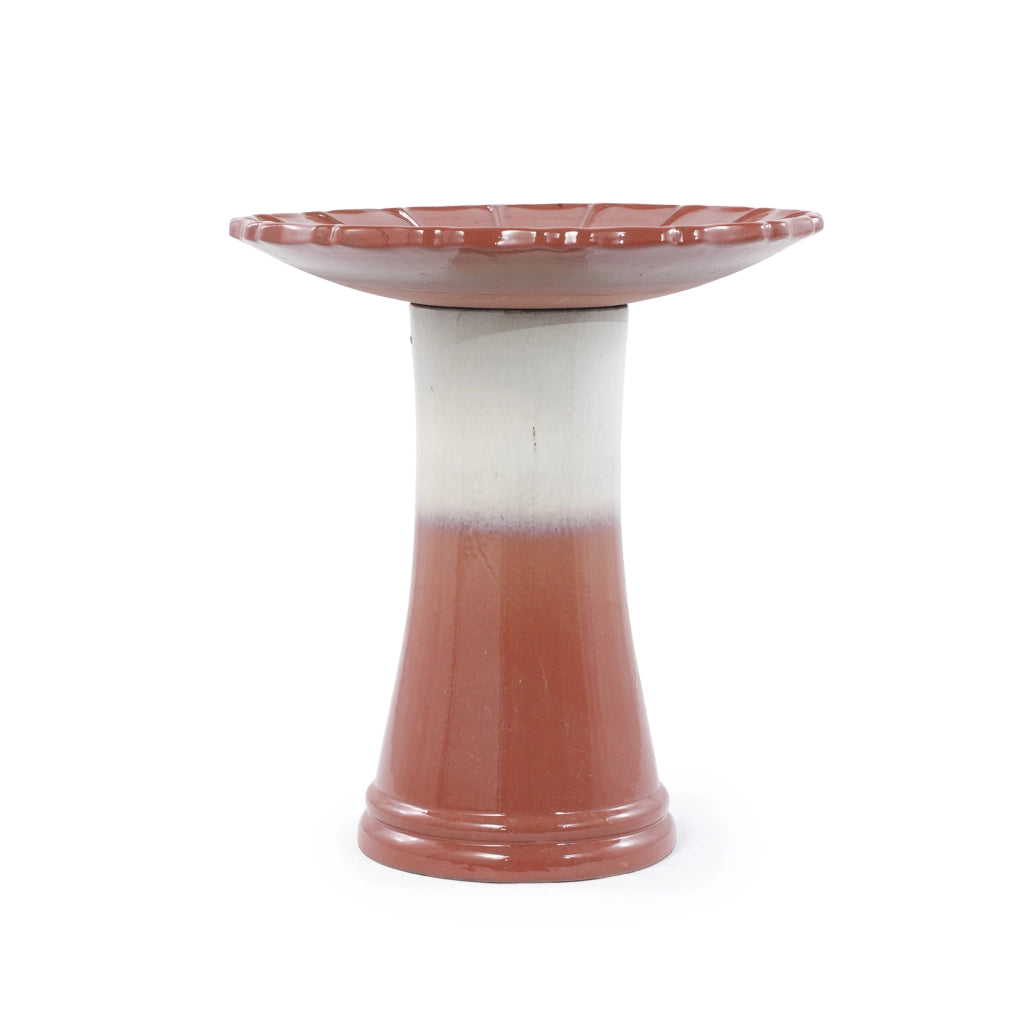 Bagno per Uccelli in Ceramica Artigianale Ø 43 cm, H 45 cm, Resistente alle Intemperie e al Gelo, Finitura Smaltata Bicolore