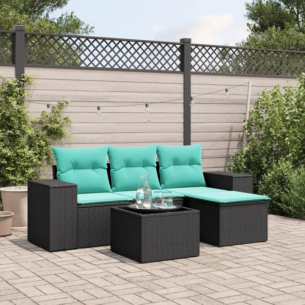 Set Divani da Giardino 5 pz con Cuscini Nero in Polyrattan 3222476