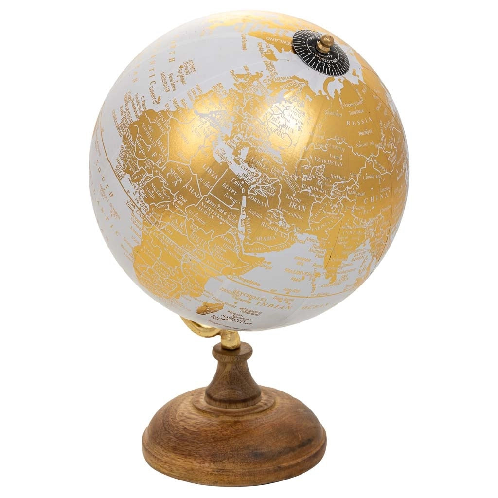 Mappamondo in plastica con base in legno marrone d15x20h