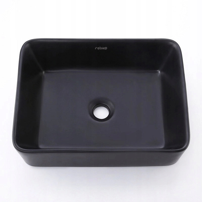 LAVABO DA APPOGGIO IN CERAMICA OPACA NERA DA POSIZIONARE SU PIANO DI LAVORO LOFT  RETTANGOLARE