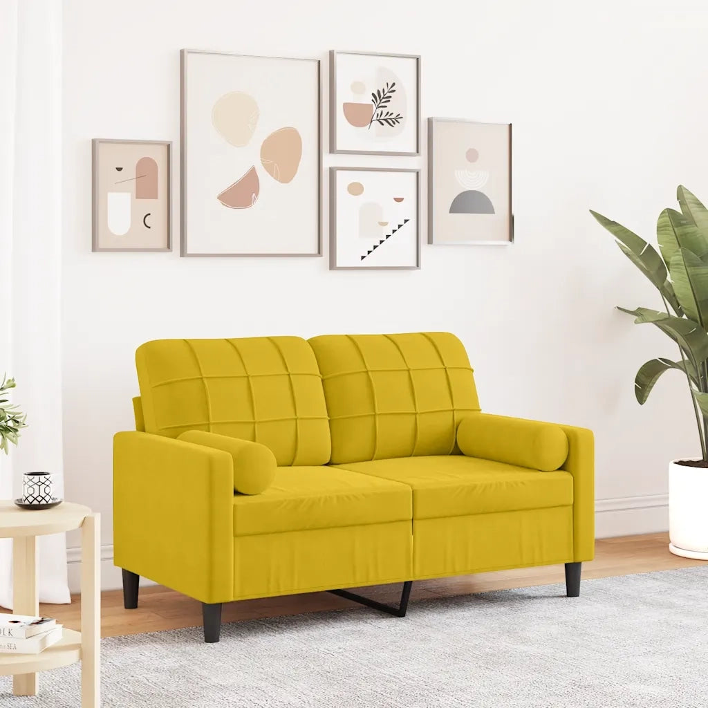 Divano a 2 Posti con Cuscini Giallo 120 cm in Velluto 3278215
