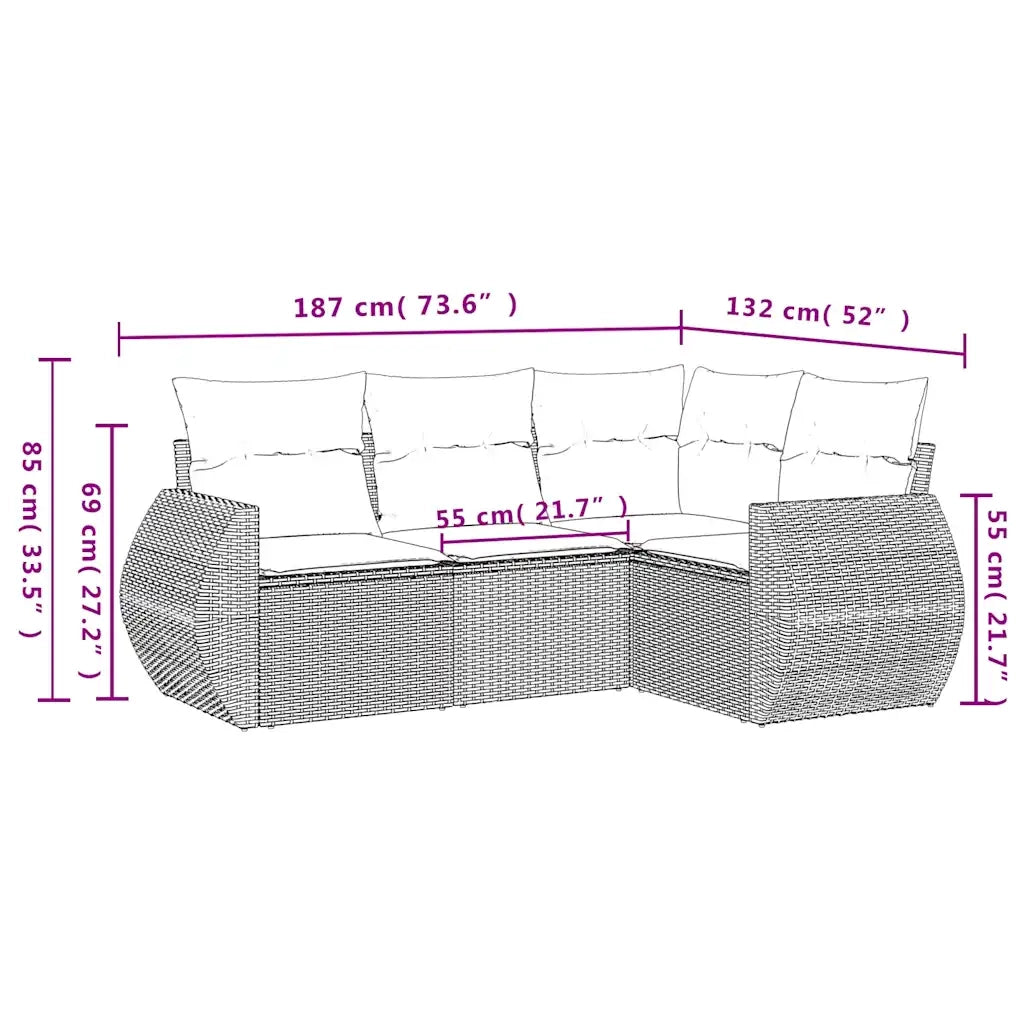 Set Divani da Giardino 4 pz con Cuscini Nero in Polyrattan 3221306