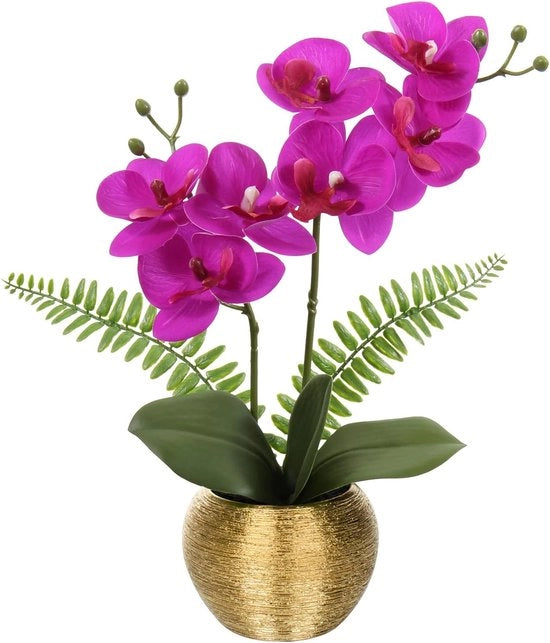 Orchidee in Vaso Ceramico d'Oro per Decorazione