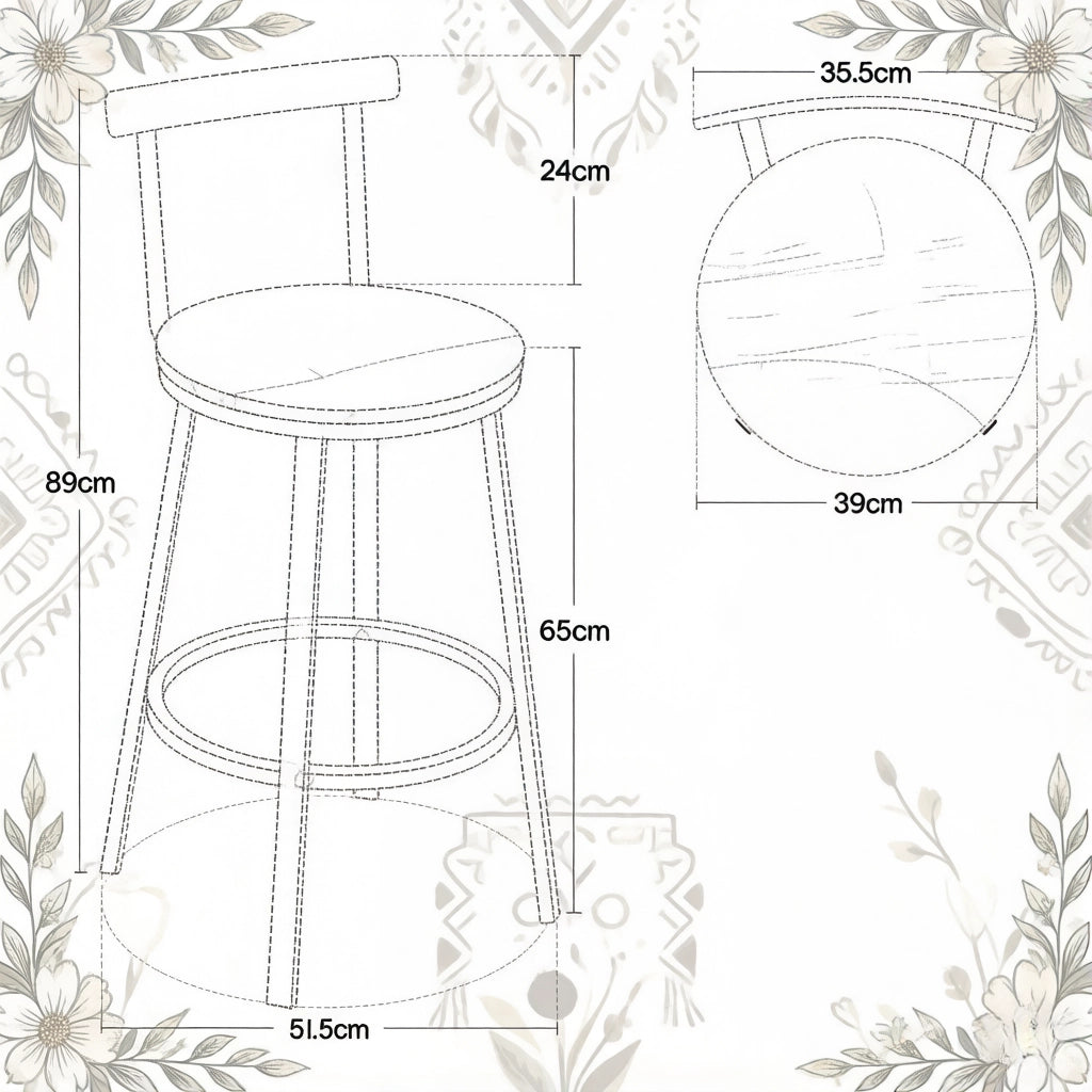 SGABELLO Bar con Schienale 65 cm Bianco MDF e Metallo Set da 2 pezzi