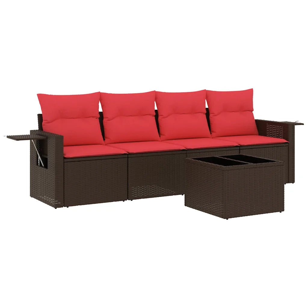 Set Divani da Giardino 5 pz con Cuscini Marrone in Polyrattan 3219893