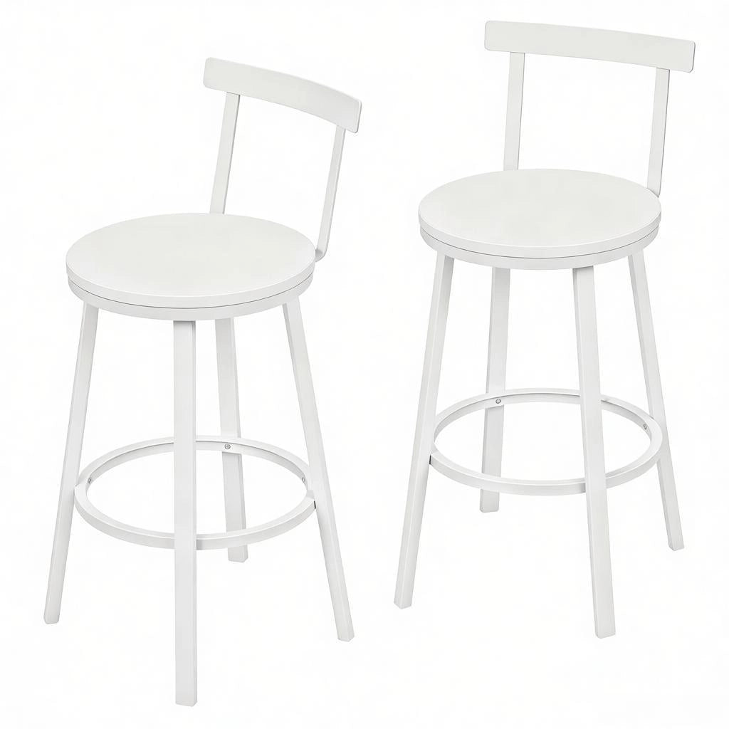 SGABELLO Bar con Schienale 65 cm Bianco MDF e Metallo Set da 2 pezzi