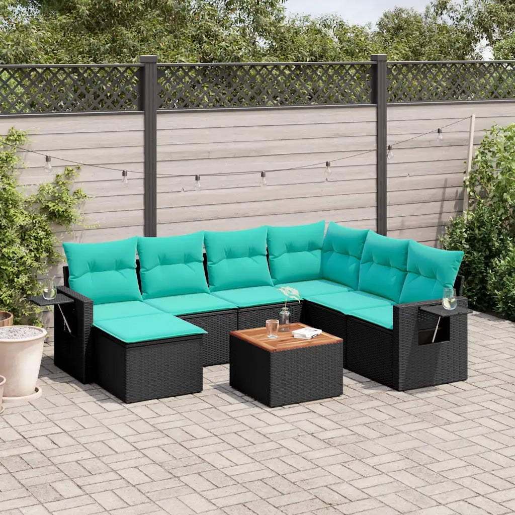 Set Divani da Giardino 8 pz con Cuscini Nero in Polyrattan 3224678