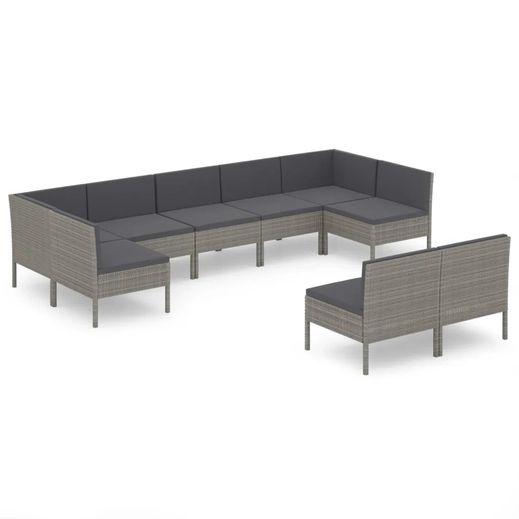 Set Divani da Giardino 9 pz con Cuscini in Polyrattan Grigio 3094606