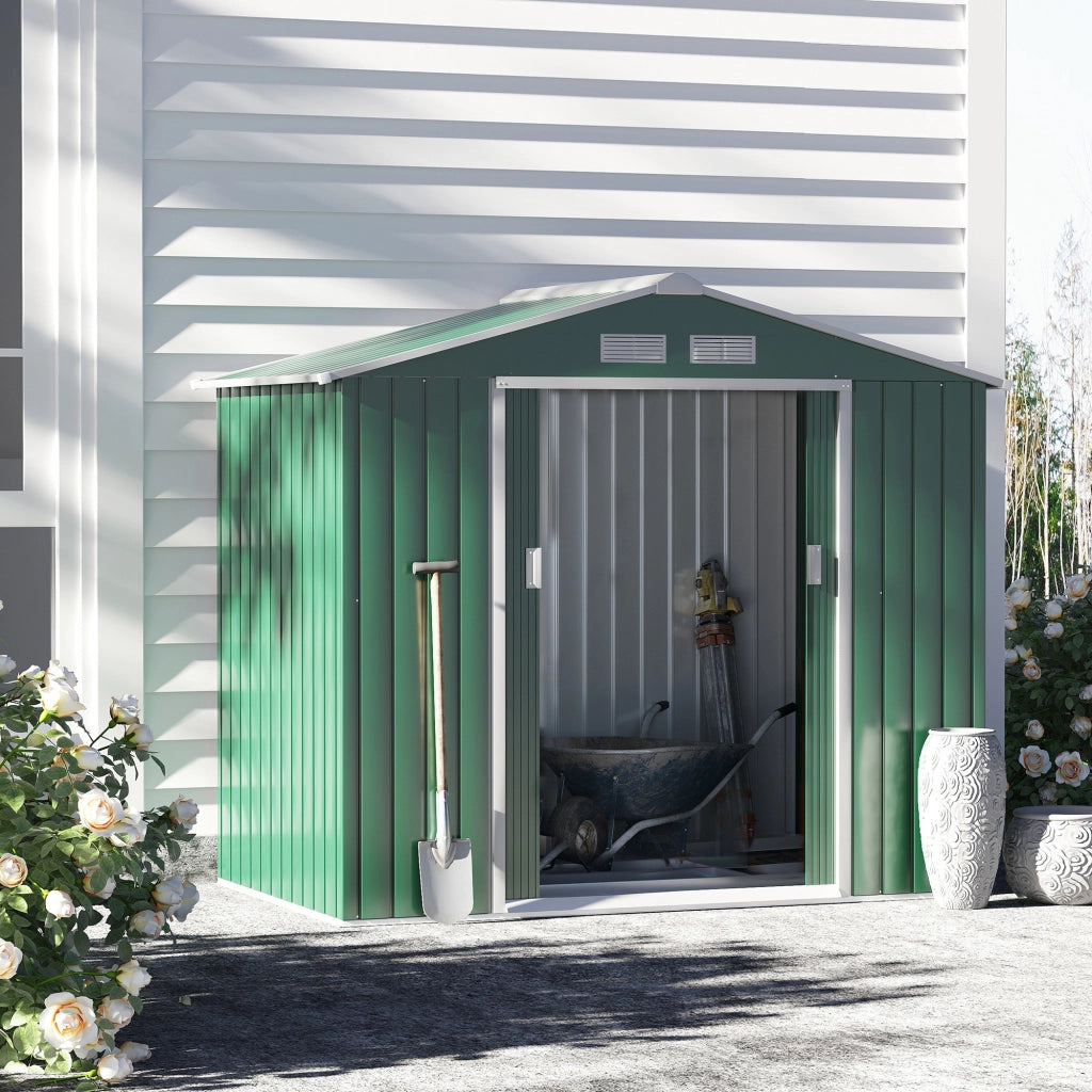 EasyComfort Casetta da Giardino Porta Utensili in Lamiera con Porte Scorrevoli, 213x130x185cm, Verde