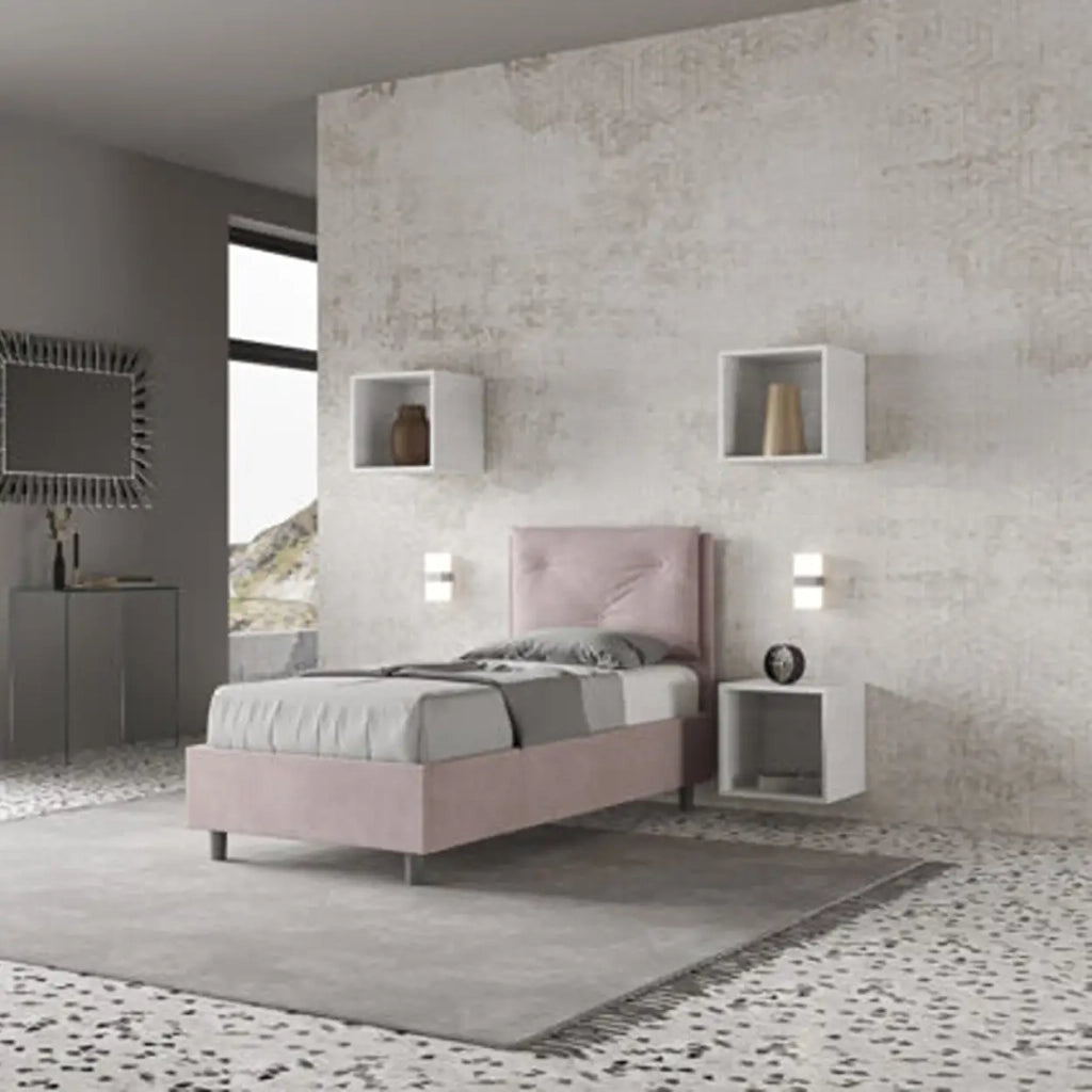 Letto singolo senza rete imbottito 80x210 microfibra glicine Appia