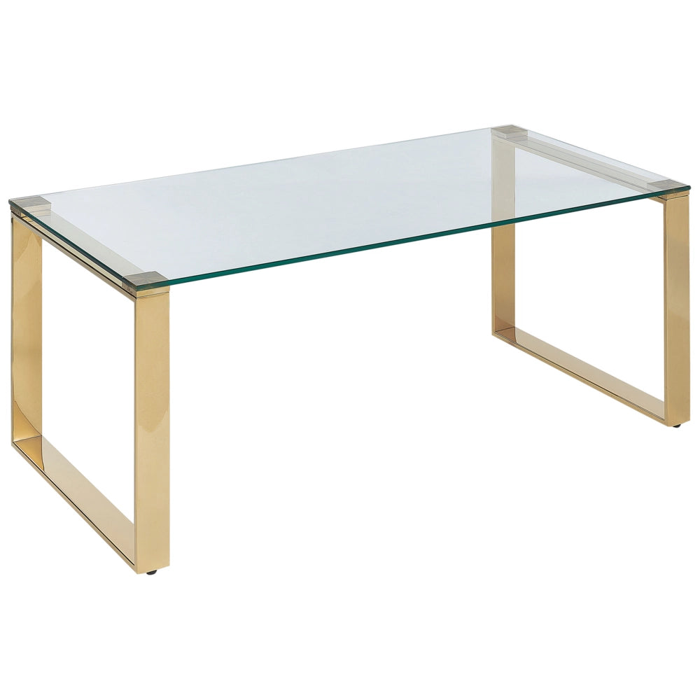 Tavolino in vetro temperato trasparente in acciaio dorato 100 x 50 cm stile moderno soggiorno