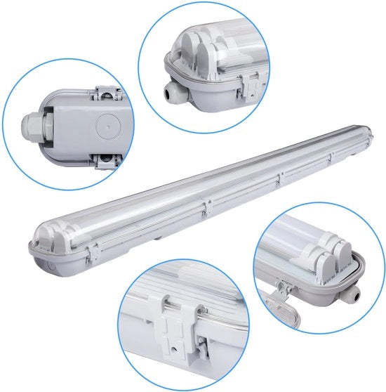 Arredolampada a LED a doppio strato IP65 Set da 4 - Lampada a LED a tubo T8/G13 150 cm - 2 x 24W / 48W per pezzo - 4000K Bianco Neutro - 4800 lm