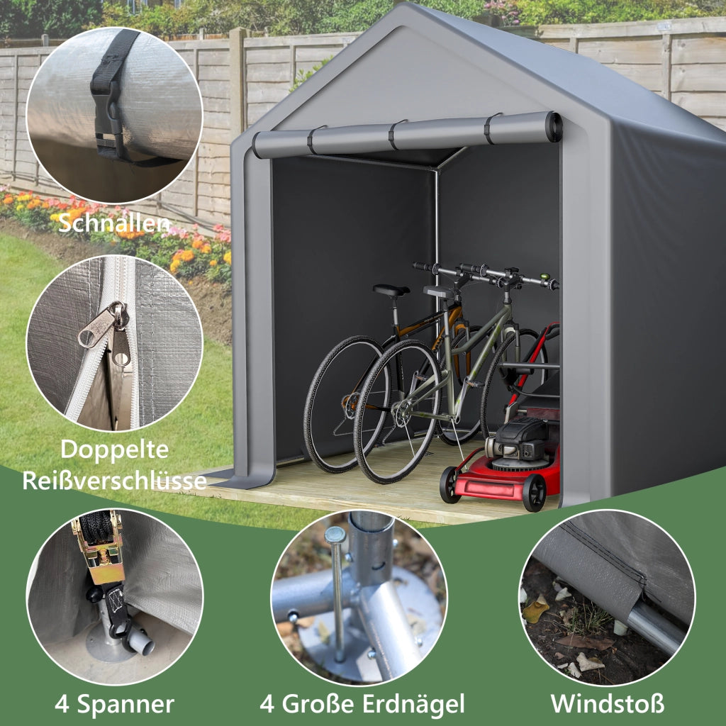 Ricovero Per Biciclette - Struttura Stabile - 190x170x200 Cm - Acciaio Zincato - Grigio Scuro