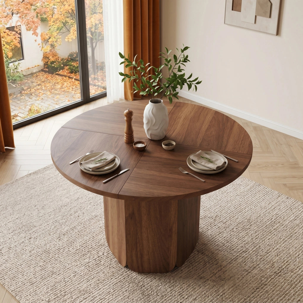 Tavolo da pranzo rotondo, 120 x 120 x 75 cm, per 4-6 persone, stile minimalista, color noce