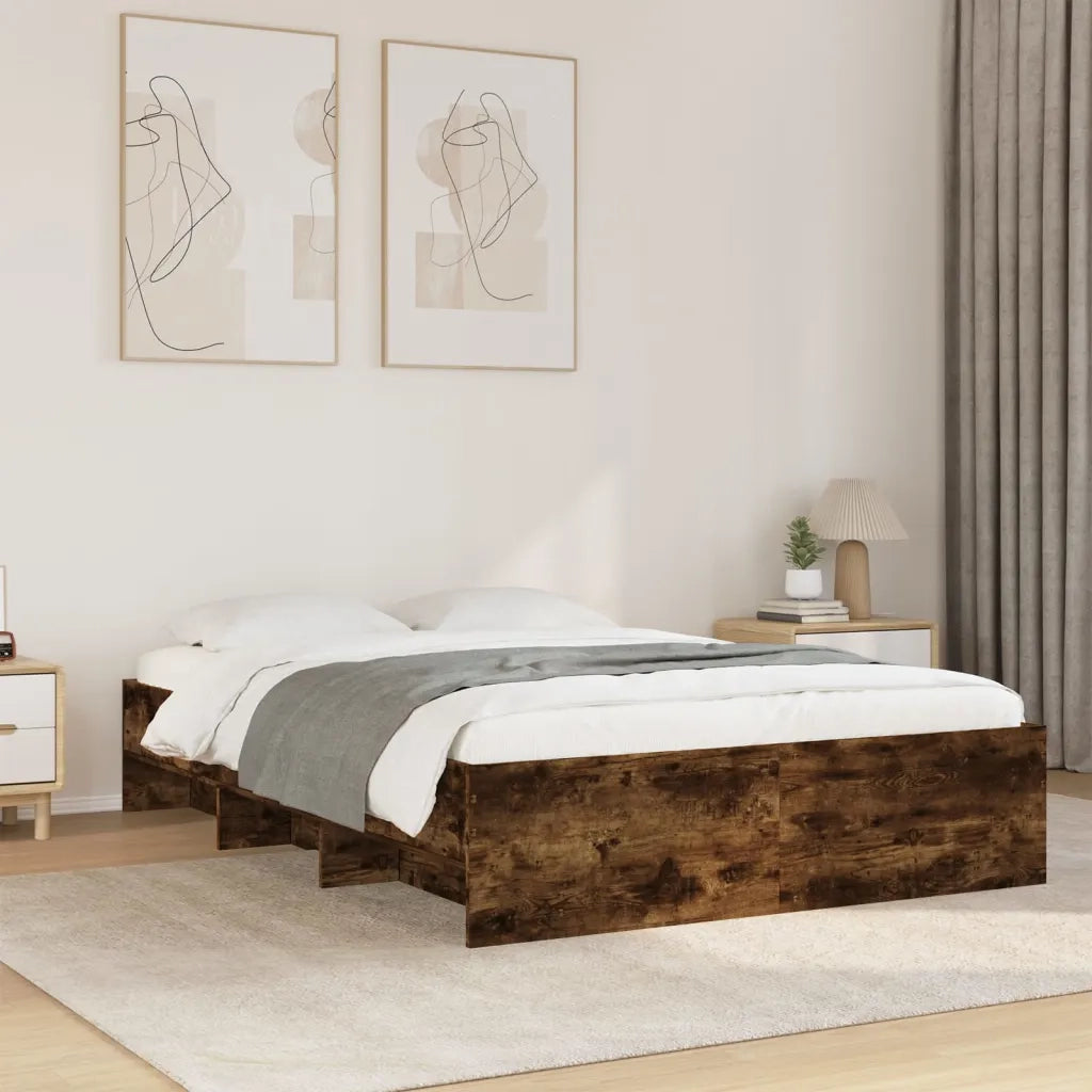 Letto matrimoniale | Letto per adulti | Giroletto senza Materasso Rovere Fumo 140x190 cm in Truciolato