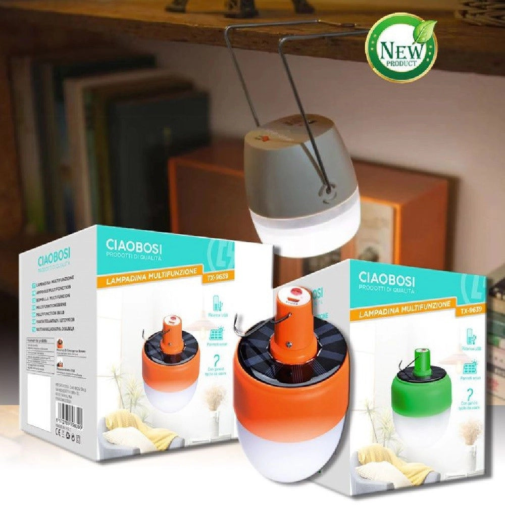 Trade Shop - Lampada Campeggio Portatile Solare Led Lanterna Gancio Ricaricabile Usb Tx-9639 -