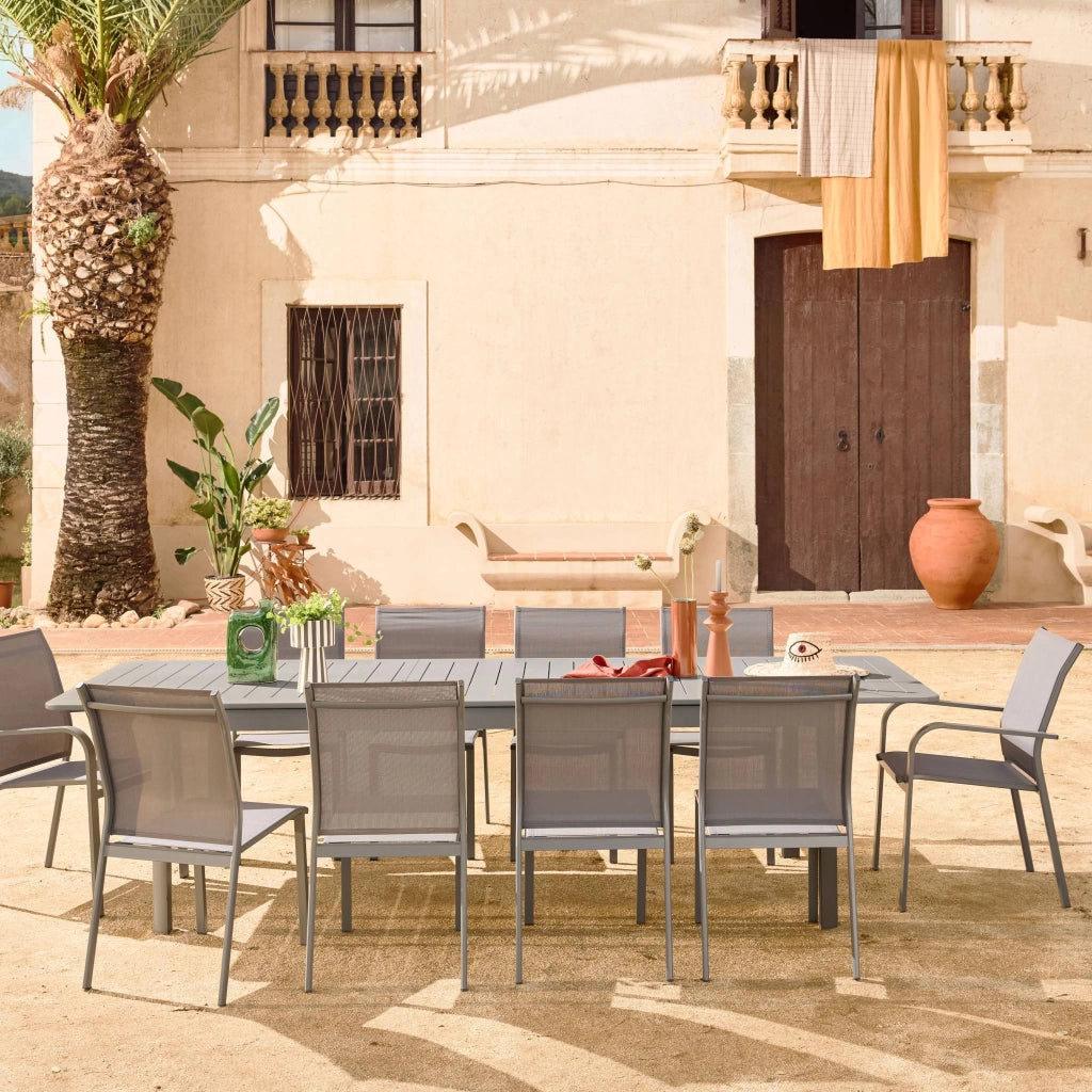 Set tavolo allungabile in alluminio con 10 sedie, antracite