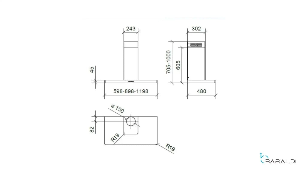 Cappa a parete DEA cm 60 - Inox - 700 m3/h