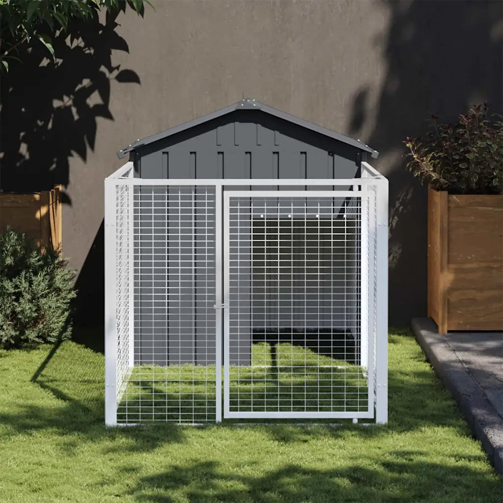 Casetta Cani con Corsa Antracite 117x201x123 cm Acciaio Zincato 172351