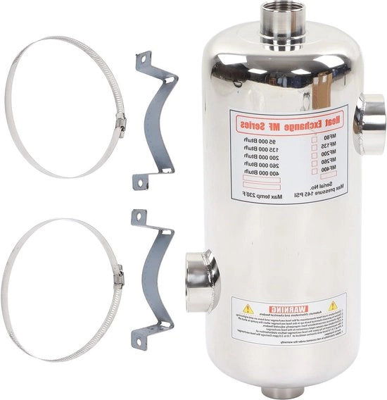 Scambiatore di calore in rame inox con cerniera fissa per riscaldamento di piscina.