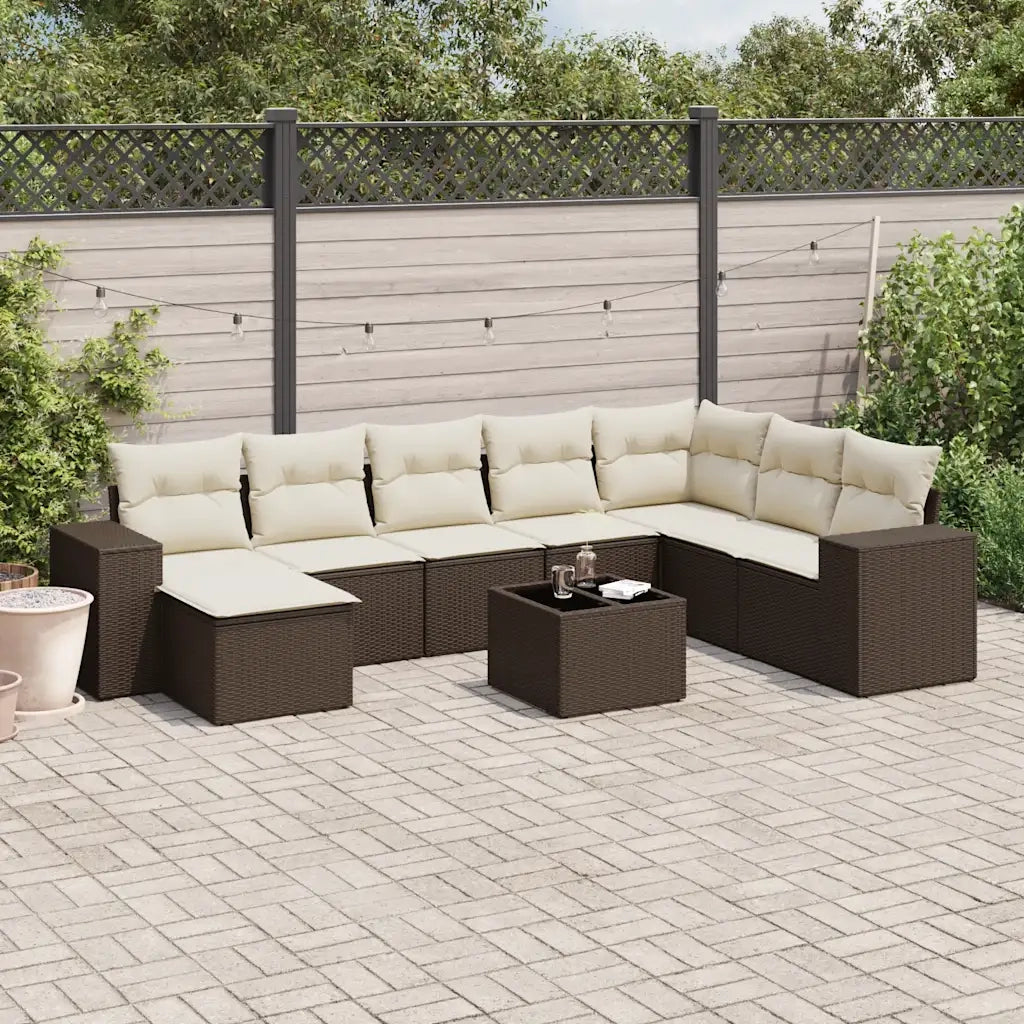 Set Divani da Giardino 9pz con Cuscini Marrone in Polyrattan 3222972
