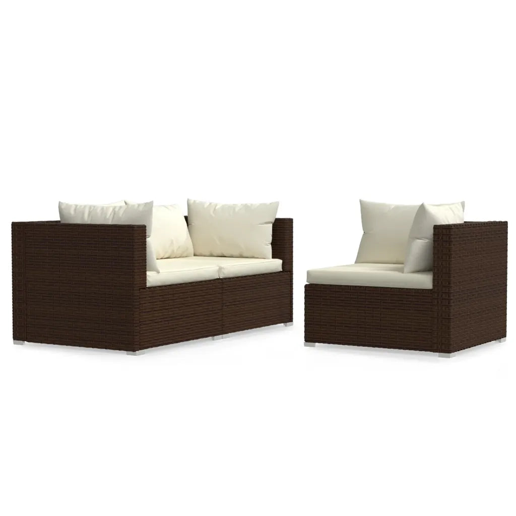 Set Divani da Giardino 3 pz con Cuscini in Polyrattan Marrone 317505