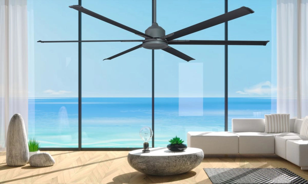 Vam Ventilatore da soffitto industriale a risparmio energetico BIG Wi-Fi Grafite 220 cm con 6 pale in alluminio con telecomando 5 velocità