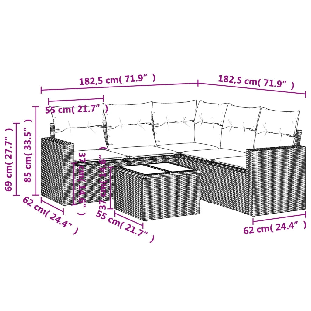 Set Divano da Giardino 6pz con Cuscini Grigio Chiaro Polyrattan