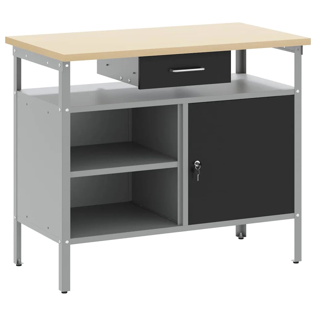 Banco da lavoro con cassetto Nero e Grigio 100 x 55 x 85 cm 4103458